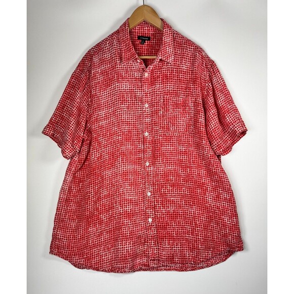 J. Peterman Other - J Peterman Shirt Mens XL Red Dot Print Linen Short Sleeve Breathable Relaxed Fit